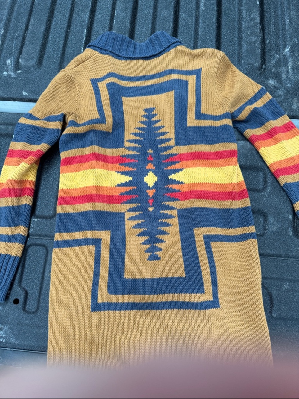 Pendleton Mustard Yellow Navy Blue Red Striped Shawl Cardigan - Picture 5 of 7